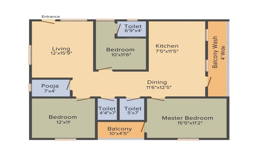 2 BHK+2T 1161/sqft-saleable  Sqft Apartment For Sale In Prem Prem Sarovar In Kukatpally Floor Plan