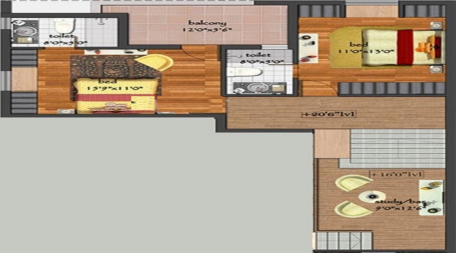 1 BHK+2T 415/sqft-saleable  Sqft Apartment For Sale In Devi Devi Morning Dreams In Moolakadai Floor Plan