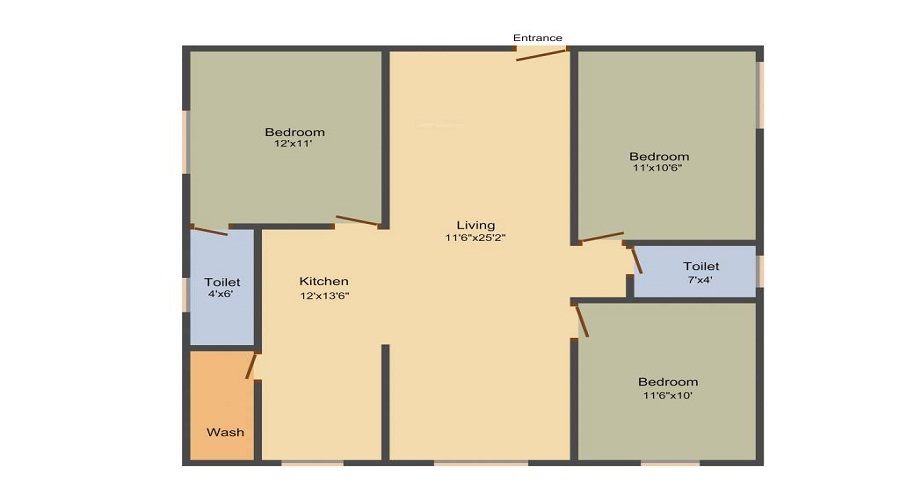 2 BHK+2T 1155/sqft-saleable  Sqft Apartment For Sale In Prajapati Elite In Miyapur Floor Plan