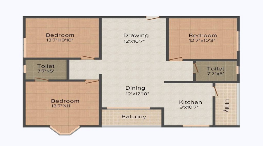 2 BHK+2T 1065/sqft-saleable  Sqft Apartment For Sale In Saudhaa Lotus Residenc In Kukatpally Floor Plan