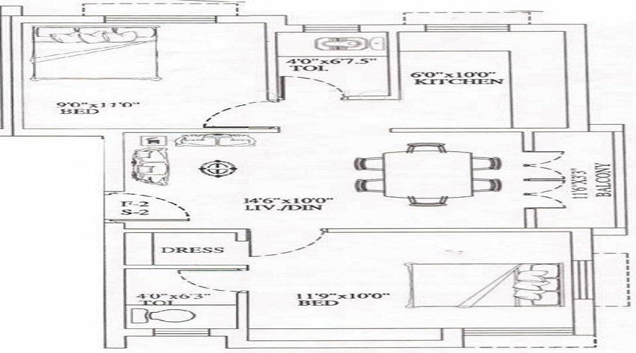 1 BHK+1T 460/sqft-saleable  Sqft Apartment For Sale In Madhav Ashok Nagar In West Mambalam Floor Plan