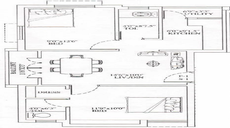 1 BHK+1T 460/sqft-saleable  Sqft Apartment For Sale In Madhav Ashok Nagar In West Mambalam Floor Plan
