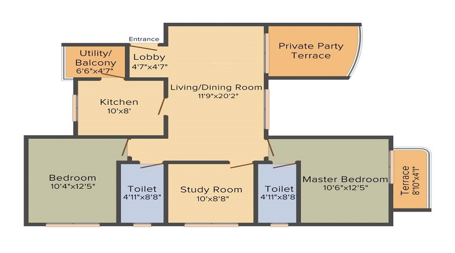 1 BHK+1T 1138/sqft-saleable  Sqft Apartment For Sale In Rucha Vantage In Baner Floor Plan
