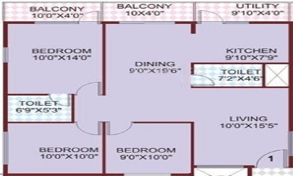 2 BHK+2T 970/sqft-saleable Sqft Apartment For Sale In SLS Developers Sunflower In Bellandur Floor Plan