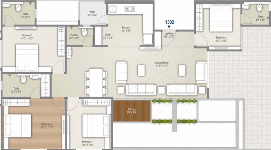 3 BHK+3T 887/sqft-saleable Sqft Apartment For Sale In Aristo Aalayam In Gota Floor Plan