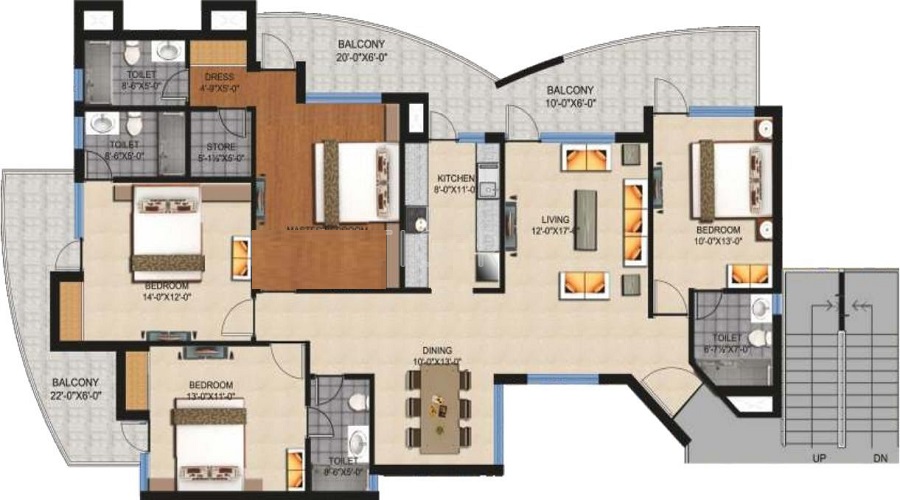 2 BHK+3T 1800/sqft-saleable  Sqft Apartment For Sale In Fortune Victoria Heights In Dhakoli Floor Plan