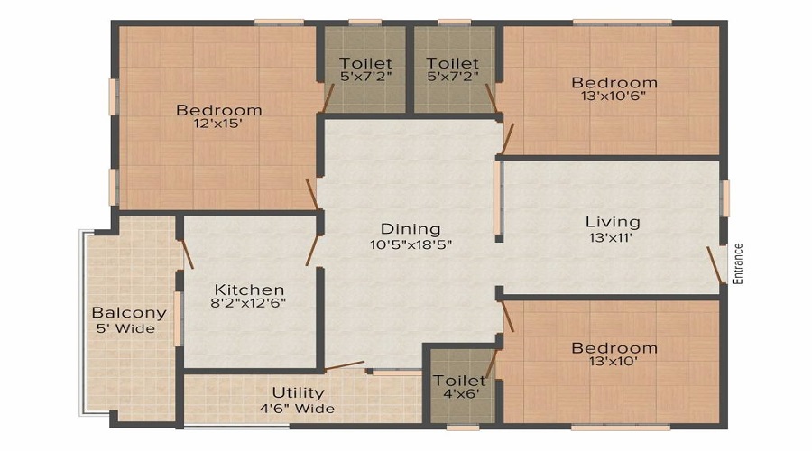 2 BHK+2T 1015/sqft-saleable  Sqft Apartment For Sale In Vaisakhi Vaisakhi Jawahar Plaza In Achutapuram Floor Plan