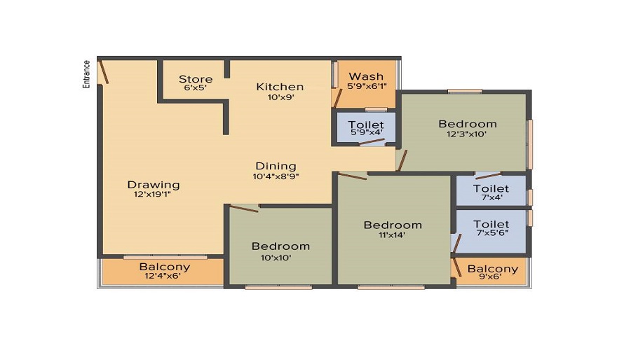 2 BHK+2T 1233/sqft-saleable  Sqft Apartment For Sale In JP Flower In Bopal Floor Plan