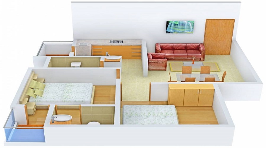 1 BHK+1T 765/sqft-saleable  Sqft Apartment For Sale In Skyline Ganesh Gold In Chandkheda Floor Plan