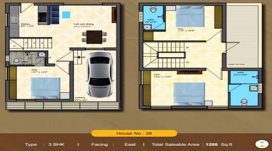 1 BHK+1T 521/sqft-saleable  Sqft Apartment For Sale In RR Dhurya In Ramanathapuram Floor Plan