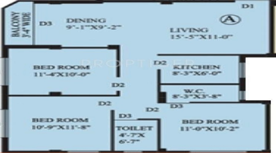 2 BHK+2T 905/sqft-saleable  Sqft Apartment For Sale In Starlite Sunny Bloom In Garia Floor Plan