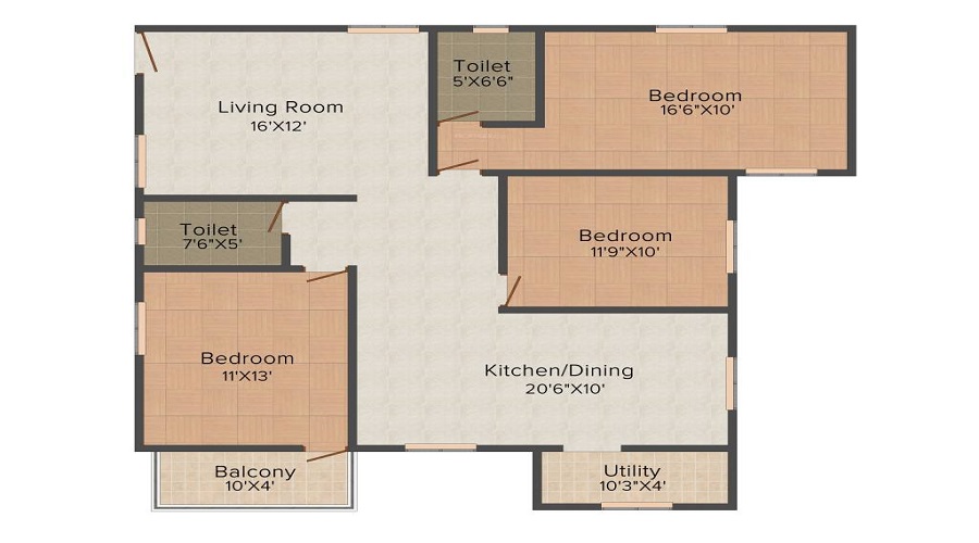 2 BHK+2T 1105/sqft-saleable  Sqft Apartment For Sale In S Kadirvel Hillview In Kovai Pudur Floor Plan