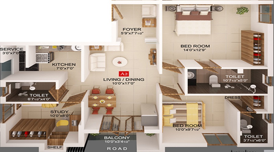 1 BHK+1T 1145/sqft-saleable  Sqft Apartment For Sale In Acacia Shenbagam In Valasaravakkam Floor Plan