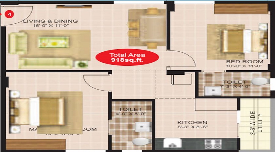 1 BHK+1T 621/sqft-saleable Sqft Apartment For Sale In Enclave In Electronic City Phase 1 Floor Plan