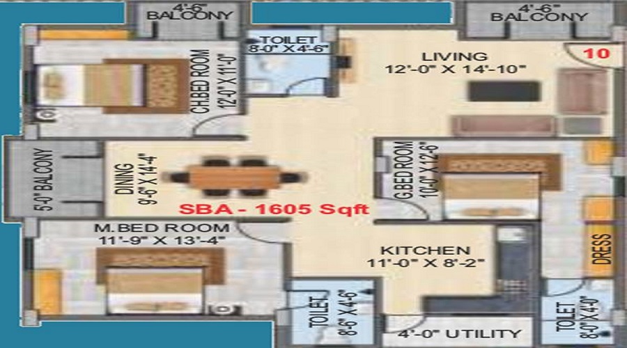 2 BHK+2T 1075/sqft-saleable Sqft Apartment For Sale In Moon Light In Marathahalli Floor Plan