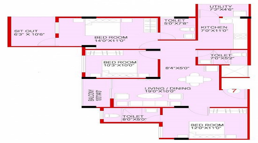 2 BHK+2T 840/sqft-saleable  Sqft Apartment For Sale In Green B Block In Volagerekallahalli Floor Plan