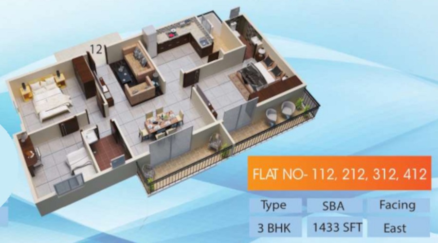 1 BHK+1T 8111/sqft-saleable Sqft Apartment For Sale In Paradise In Krishnarajapuram Floor Plan