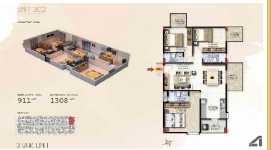 2 BHK+2T 705/sqft-saleable Sqft Apartment For Sale In Bliss In Thanisandra Floor Plan