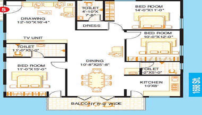2 BHK+2T 1000/sqft-saleable Sqft Apartment For Sale In Vishnu Parimala Trinity In Bellandur Floor Plan