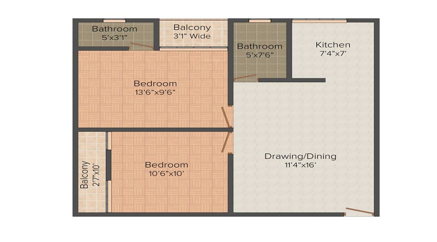 1 BHK+1T 325/sqft-saleable  Sqft Apartment For Sale In Advetaya Construction Godwin Apartments In Sector 110 Floor Plan