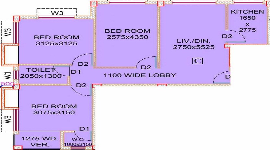 1 BHK+1T 553/sqft-saleable  Sqft Apartment For Sale In Vriddhi Magica Residency In Joka Floor Plan