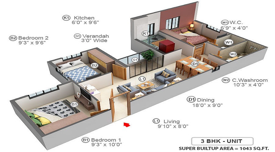 2 BHK+2T 871/sqft-saleable Sqft Apartment For Sale In Etha SU Casa Royal In Narendrapur Floor Plan