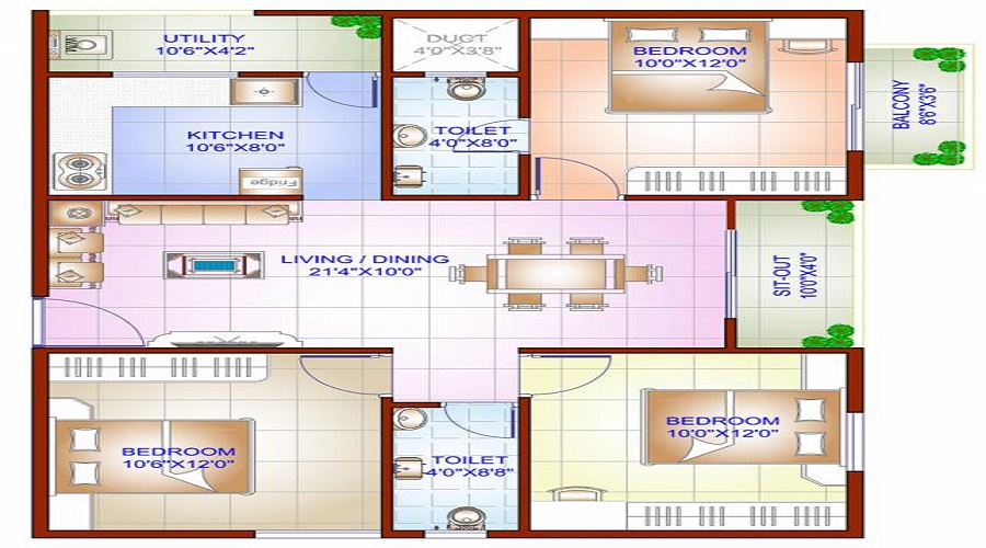 2 BHK+2T 600/sqft-saleable  Sqft Apartment For Sale In Ashrita In Varthur Floor Plan
