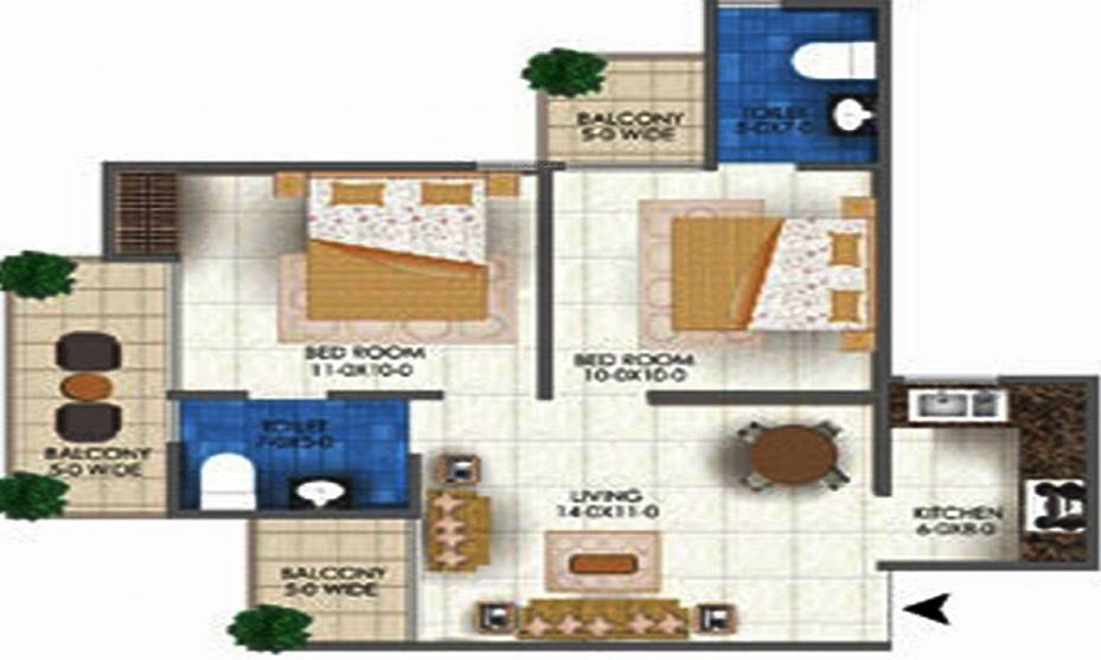 3 BHK+3T 1300/sqft-saleable Sqft Apartment For Sale In Yatharth Delhi Heights In North Delhi Floor Plan