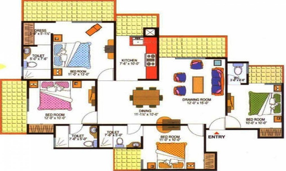 3 BHK+3T 1300/sqft-saleable Sqft Apartment For Sale In Yatharth Delhi Heights In North Delhi Floor Plan
