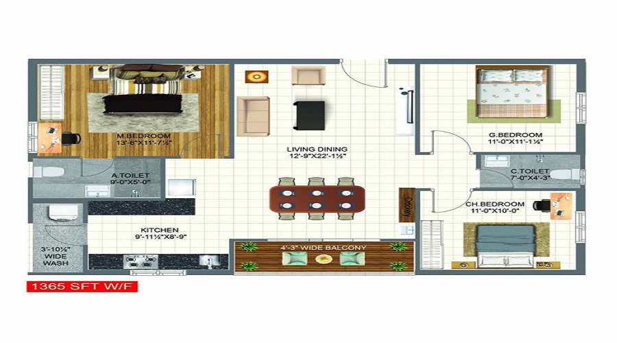 2 BHK+2T 1122/sqft-saleable Sqft Apartment For Sale In Oyster In Bachupally Floor Plan
