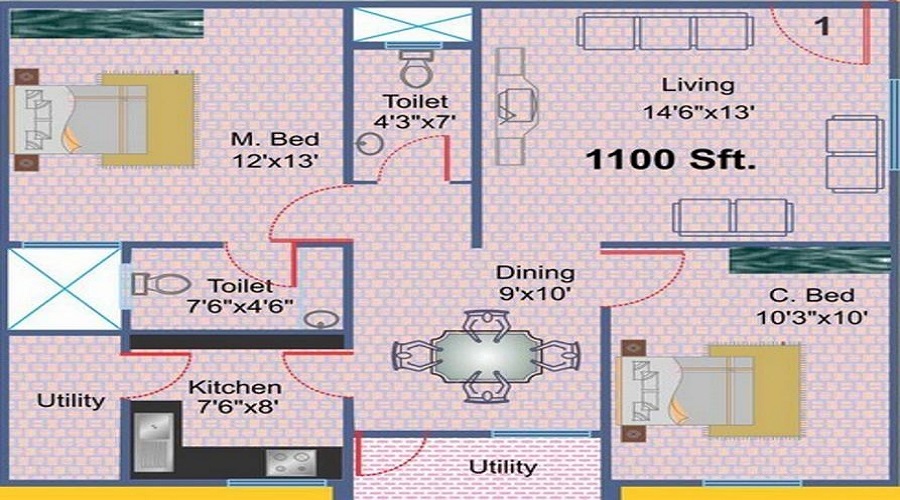 1 BHK+1T 625/sqft-saleable  Sqft Apartment For Sale In SBR Sujana In Electronic City Phase 1 Floor Plan