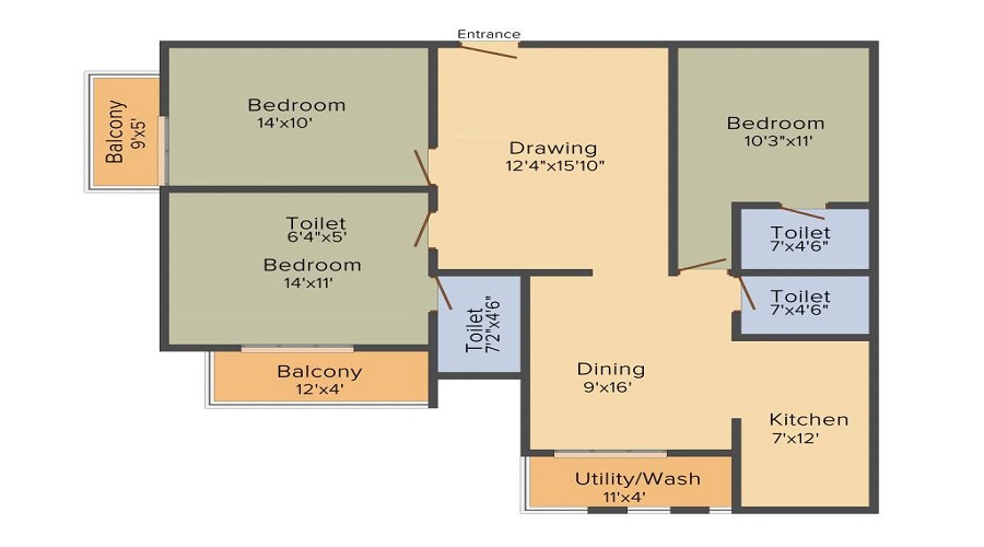 2 BHK+2T 1150/sqft-saleable  Sqft Apartment For Sale In Gardenia Phase 2 In Ramamurthy Nagar Floor Plan