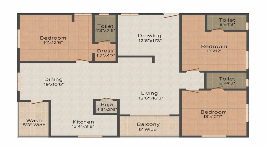 2 BHK+2T 1335/sqft-saleable  Sqft Apartment For Sale In Cyberscape In Serilingampally Floor Plan