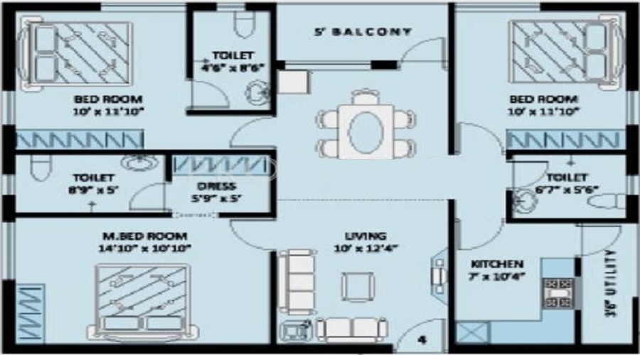 2 BHK+2T 1075/sqft-saleable  Sqft Apartment For Sale In MK Greens In Madhurawada Floor Plan