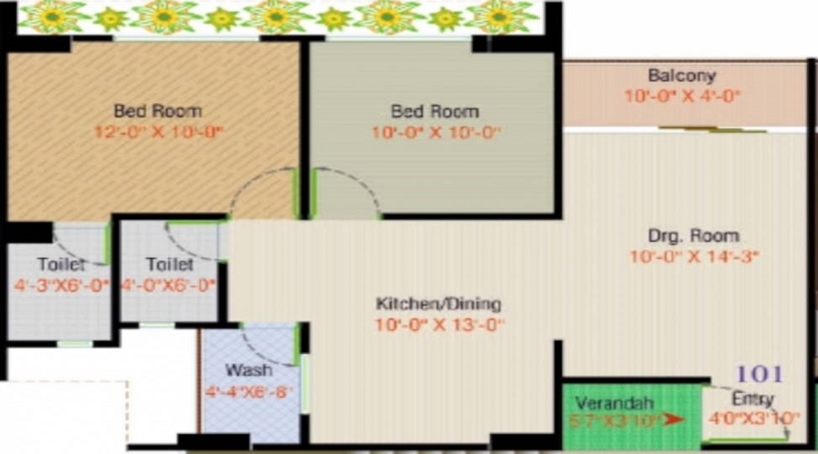 2 BHK+2T 606/sqft-saleable  Sqft Apartment For Sale In Sadguru Air In Hathijan Floor Plan