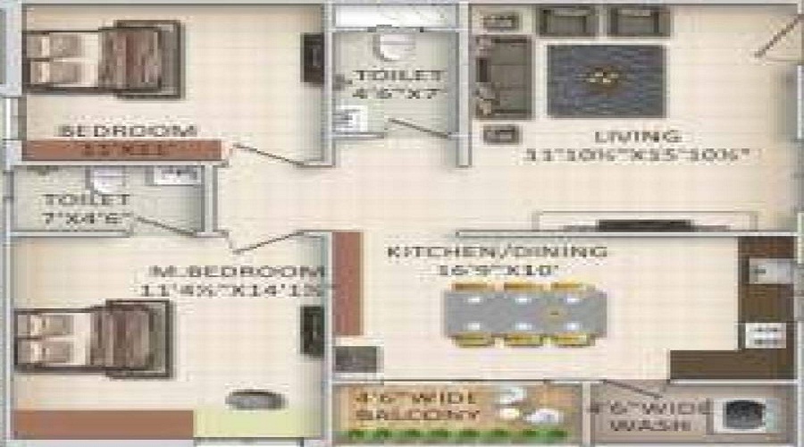 2 BHK+2T Apartment with Size 1150/sqftsaleable sqft for Sale in S