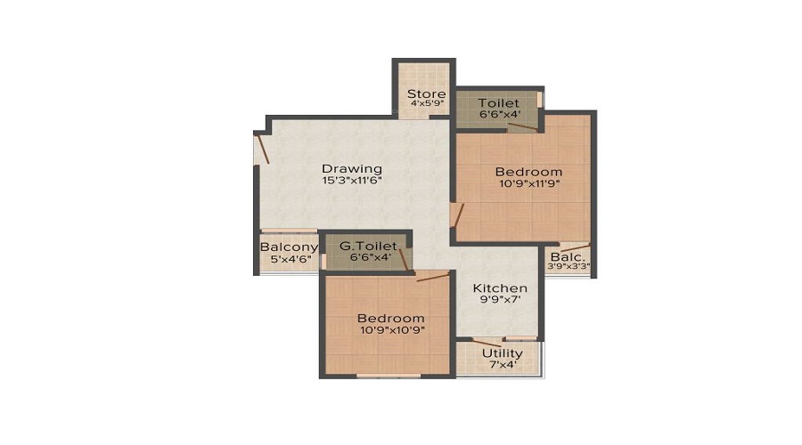 2 BHK+2T 990/sqft-saleable  Sqft Apartment For Sale In Dharmadev Swaminarayan Park In Nava Naroda Floor Plan