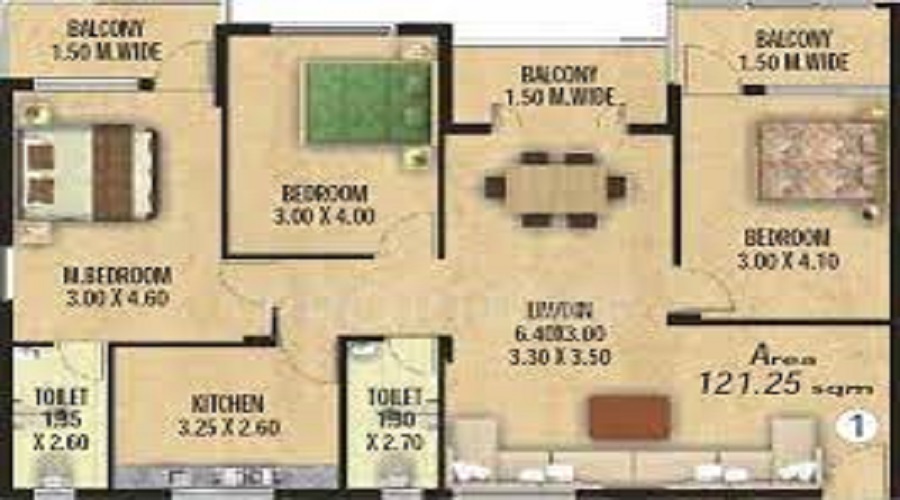 2 BHK+2T 1125/sqft-saleable  Sqft Apartment For Sale In Sparsh Sai Sumkha In JP Nagar Phase 8 Floor Plan
