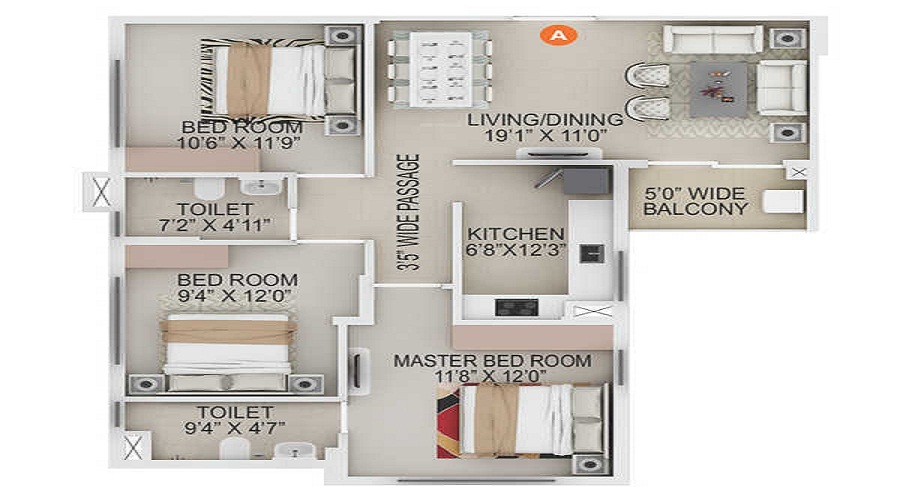 2 BHK+2T 881/sqft-saleable  Sqft Apartment For Sale In Southwinds Apartment In Sonarpur Floor Plan