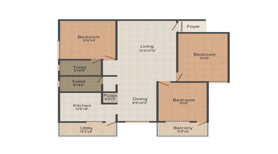 2 BHK+2T 1185/sqft-saleable  Sqft Apartment For Sale In Kumar Akshay Gardens In Begur Floor Plan