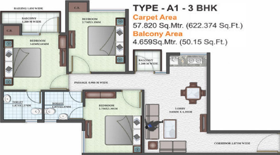 1 BHK+1T 320/sqft-saleable  Sqft Apartment For Sale In Auric City Homes In Sector 82 Floor Plan