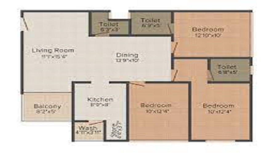 2 BHK+2T 1241/sqft-saleable  Sqft Apartment For Sale In Windsor Classic By Windsor In Hulimavu Floor Plan