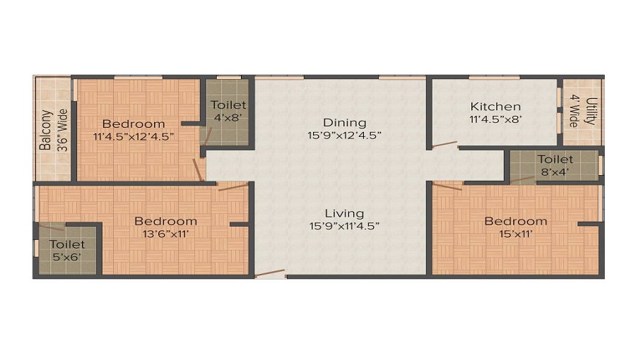2 BHK+2T 1154/sqft-saleable  Sqft Apartment For Sale In Avantika Kaveri In Kukatpally Floor Plan