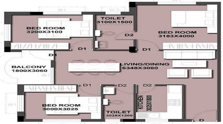 1 BHK+1T 550/sqft-saleable  Sqft Apartment For Sale In Mira Garden Phase 2 In Madhyamgram Floor Plan