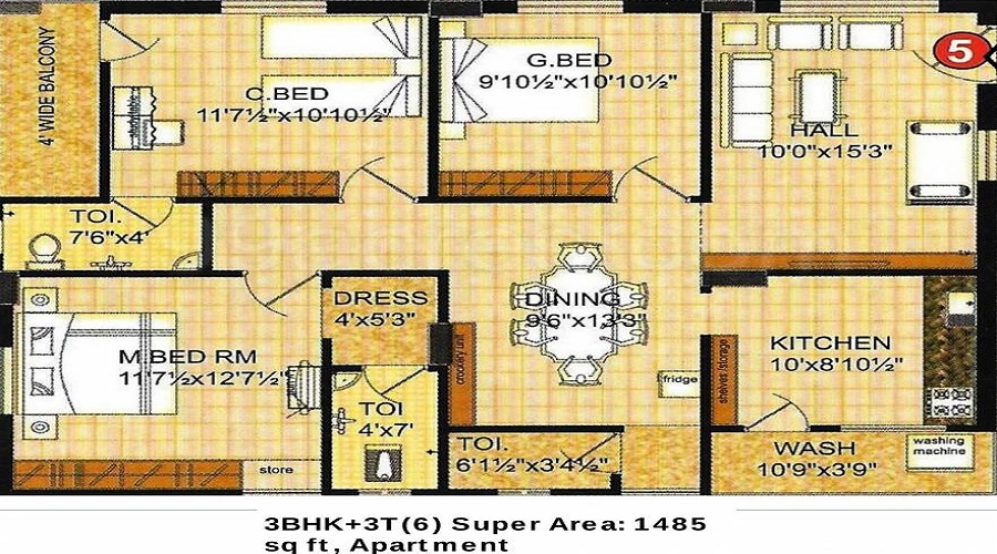 2 BHK+2T 1089/sqft-saleable  Sqft Apartment For Sale In Axon Platina A In Chandanagar Floor Plan