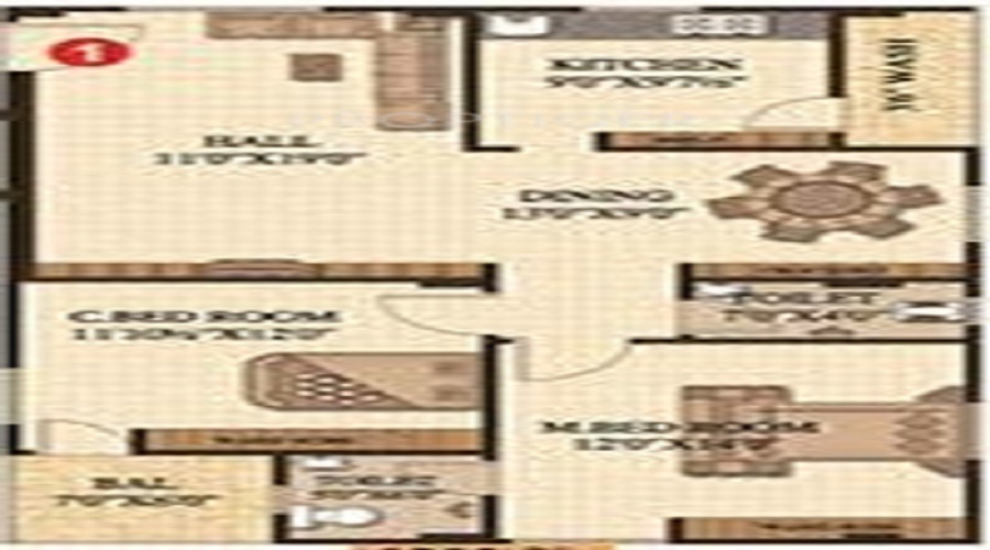 2 BHK+2T 1155/sqft-saleable  Sqft Apartment For Sale In Sri Sai Balaji In Miyapur Floor Plan