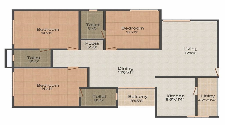 2 BHK+2T Apartment With Size 1120/sqft-saleable  Sqft For Sale In Samhita Sarova Horamavu Bangalore Floor Plan