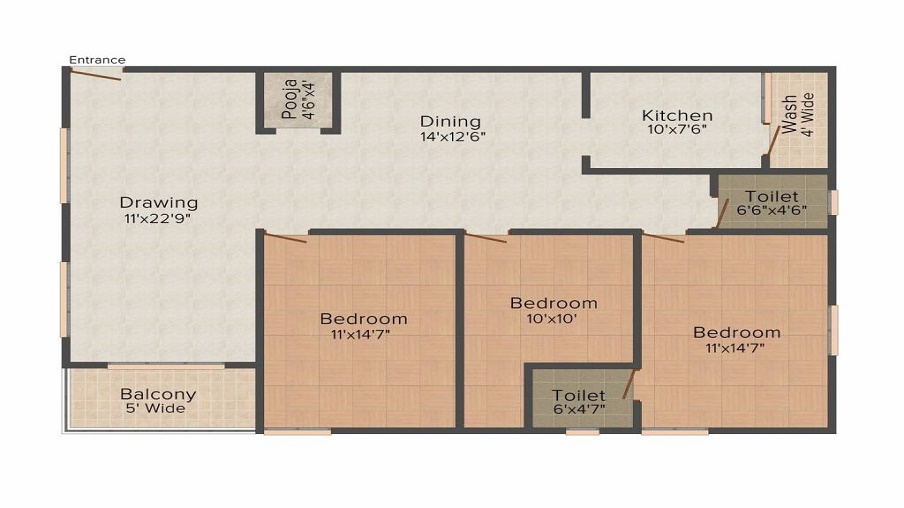 2 BHK+2T 1186/sqft-saleable  Sqft Apartment For Sale In Lakshmi Splendour In Miyapur Floor Plan