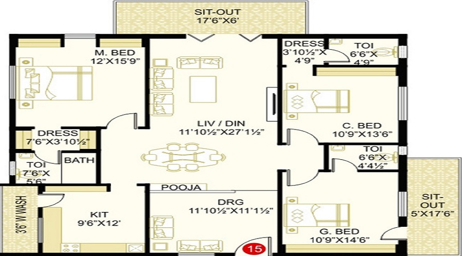 2 BHK+2T 1078/sqft-saleable  Sqft Apartment For Sale In Prime Legend In Kondapur Floor Plan