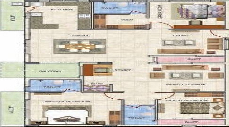 2 BHK+2T 1064/sqft-saleable  Sqft Apartment For Sale In Inspire South In JP Nagar Phase 4 Floor Plan